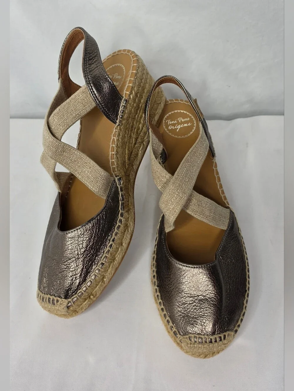 TONI PONS Origens Metallic Bronze Closed Toe Wedge Espadrilles Size 39